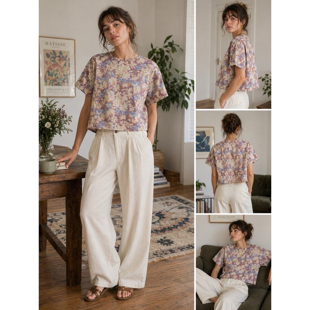 NEW Wildfang The Essential Boxy Top Woodblock Floral 100% Cotton Size Medium